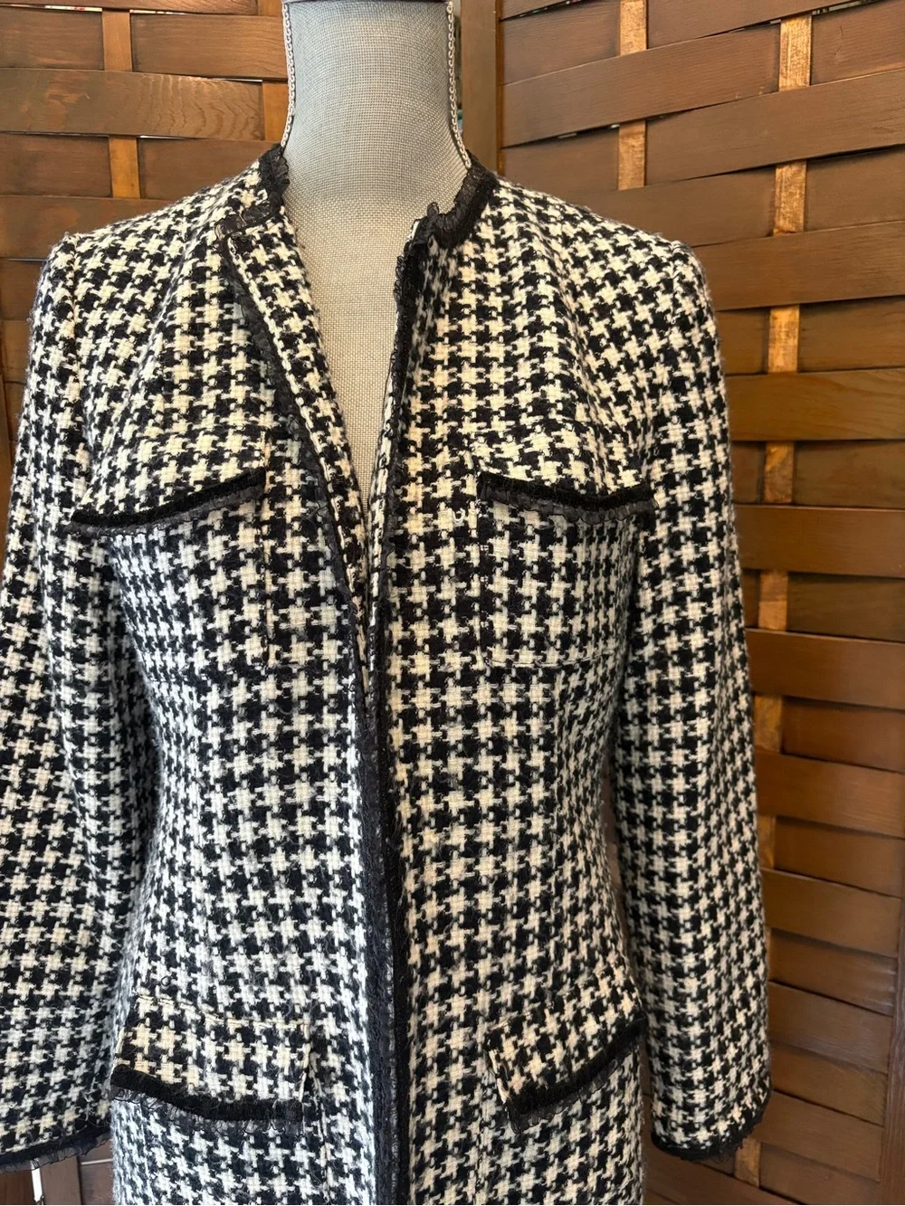 Vintage Spenser Jeremy argyle wool Black & White Houndstooth Long Coat